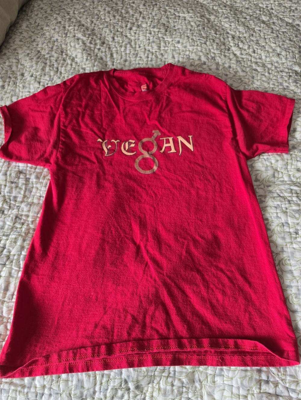 Red women t-shirt, 100% cotton , Vegan print, short sleeves , size M